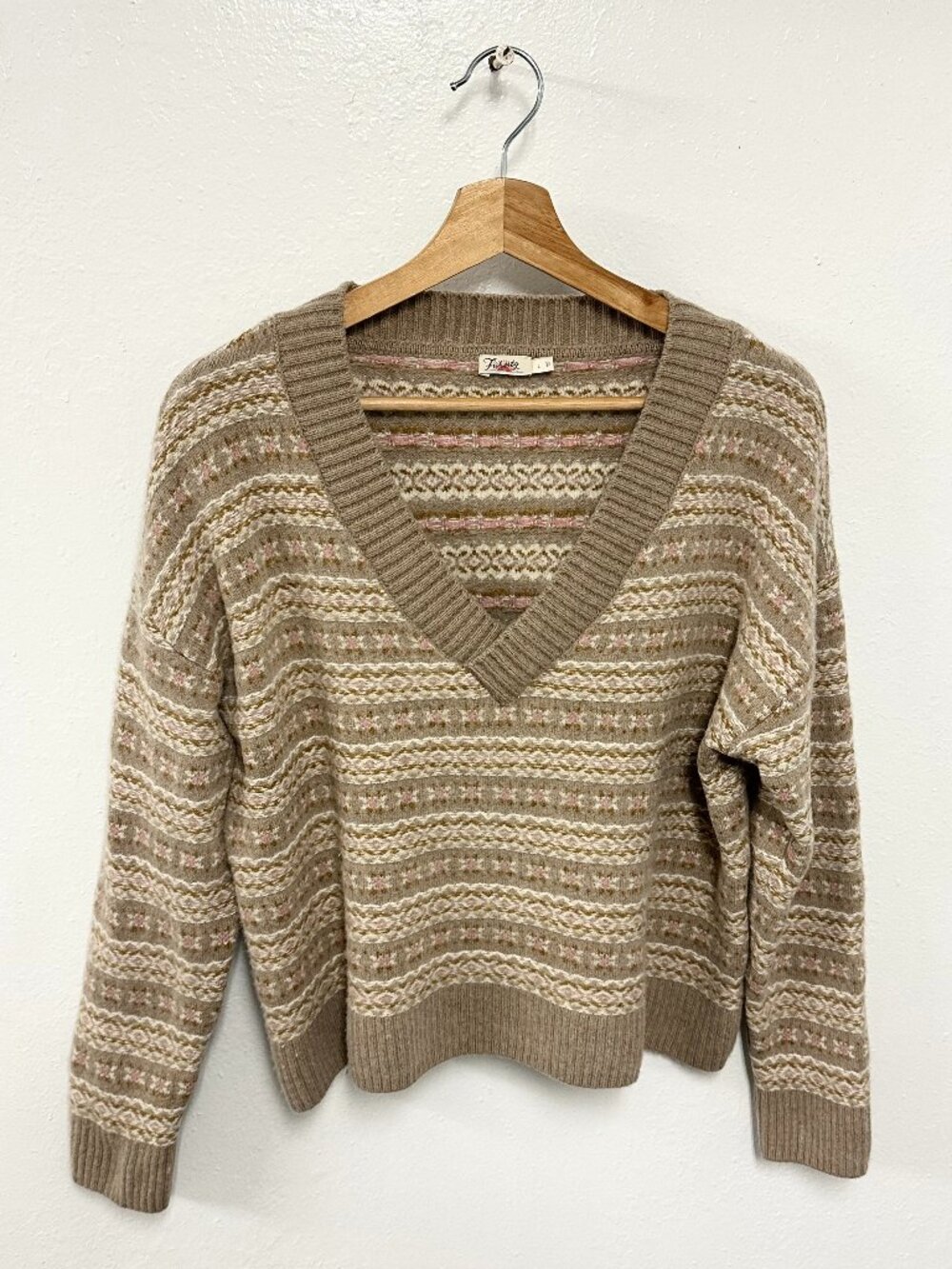 Faherty Women’s Merino Wool Organic Cotton Blend Patterned Knit Sweater Size L